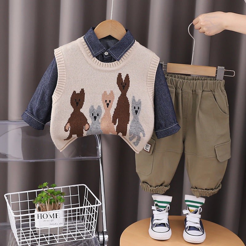 Cubs Lane new casual trendy knitted vest three-piece suits