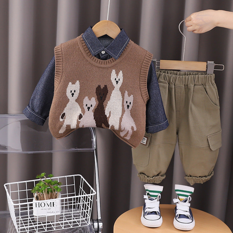 Cubs Lane new casual trendy knitted vest three-piece suits