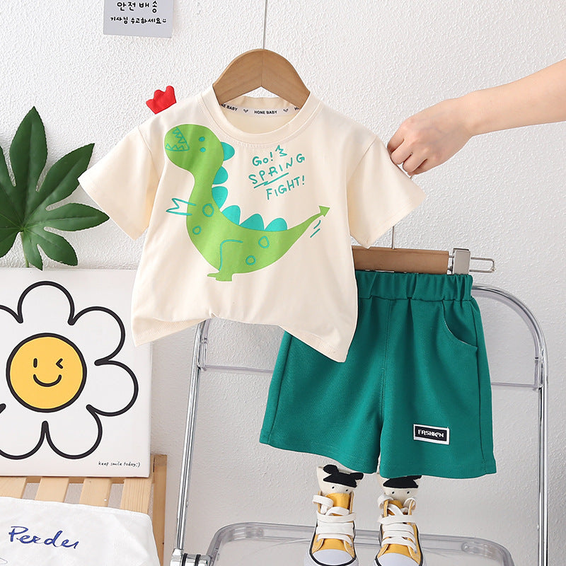 Cubs Lane children's clothing new baby contrast color striped short-sleeved shorts two-piece casual suit