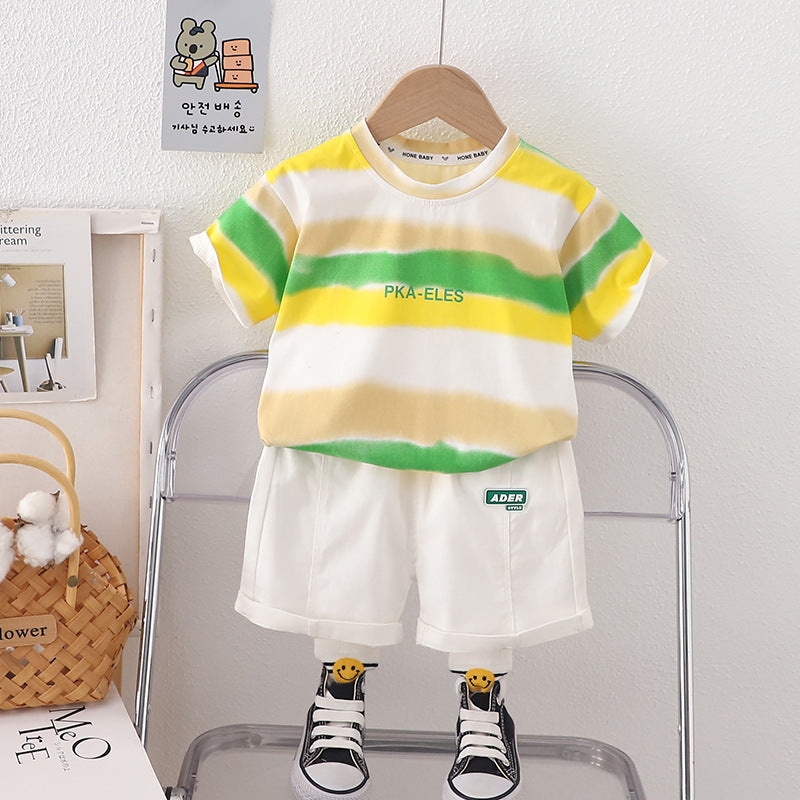Cubs Lane children's clothing new baby contrast color striped short-sleeved shorts two-piece casual suit
