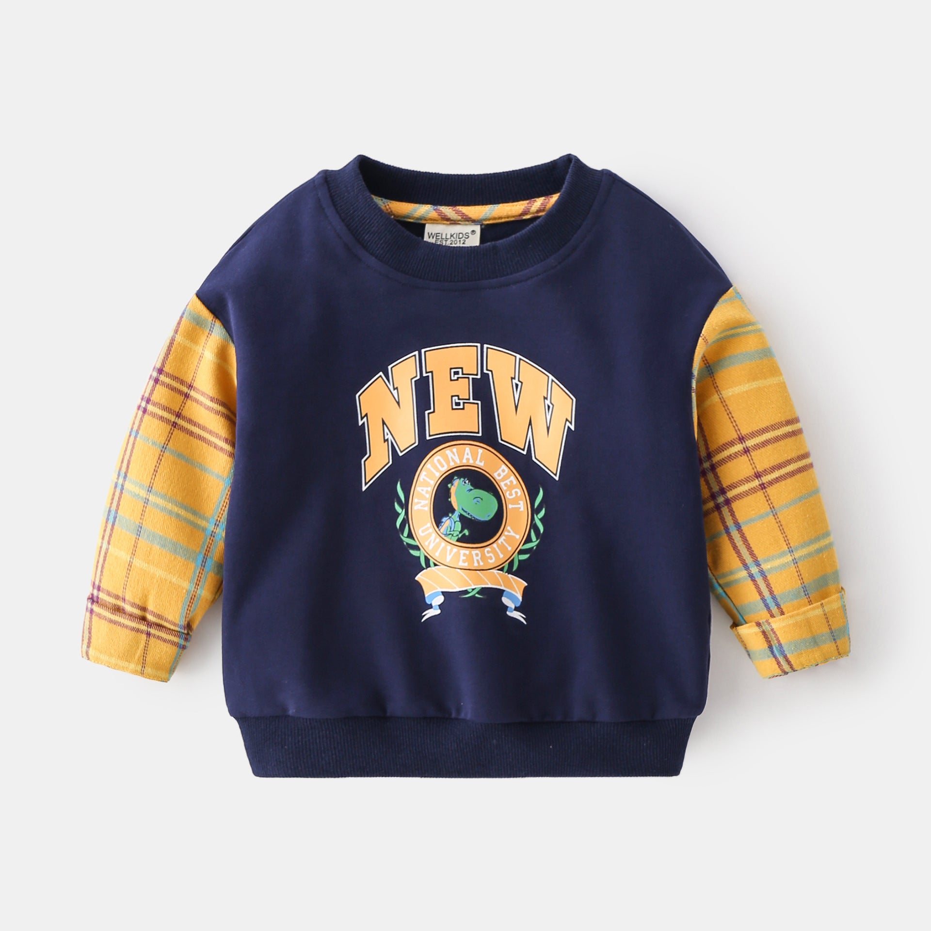 Cubs Lane Spliced Sleeve Sweatshirt Without Hood Cotton Soft Top Cute Cartoon Long Sleeve Pullover