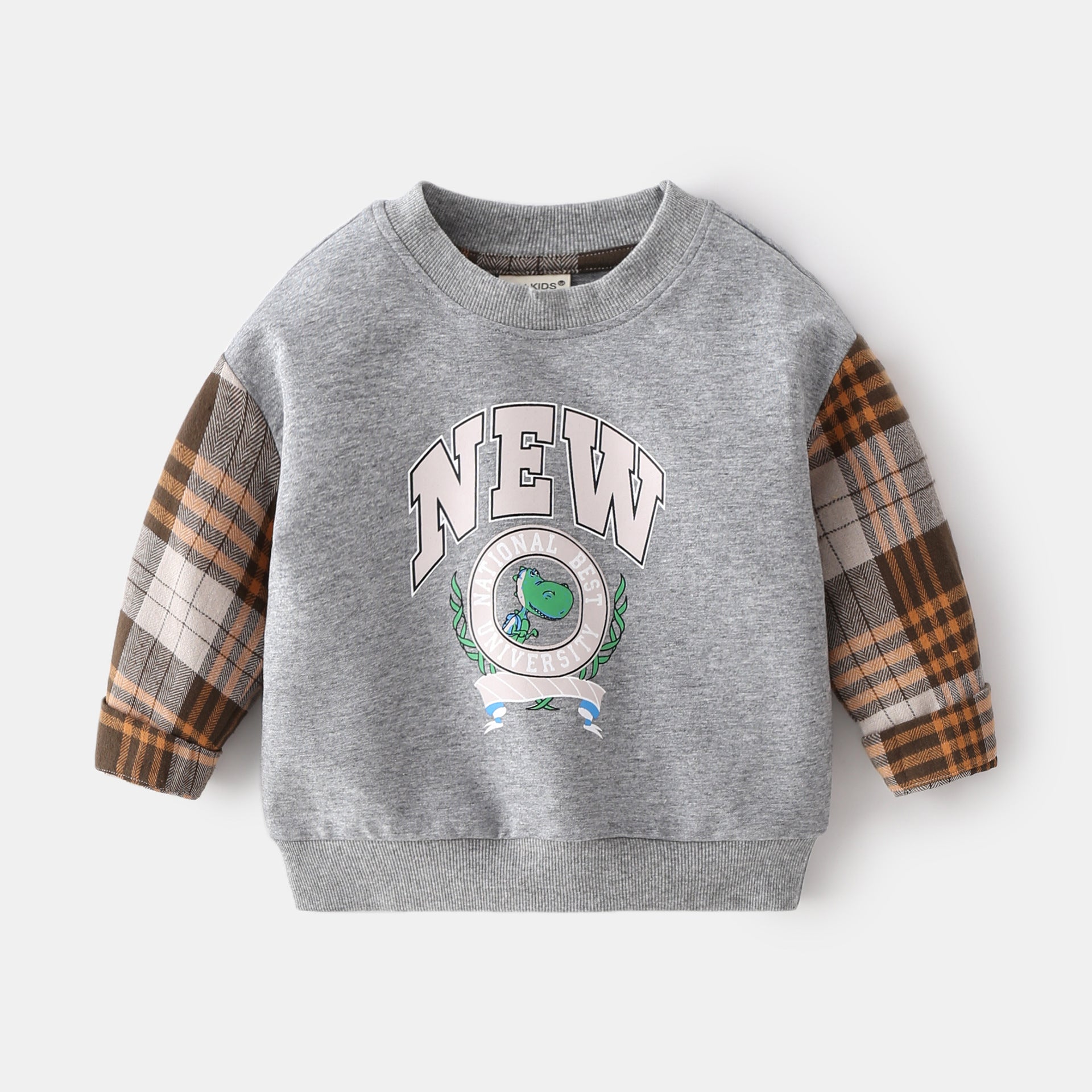 Cubs Lane Spliced Sleeve Sweatshirt Without Hood Cotton Soft Top Cute Cartoon Long Sleeve Pullover