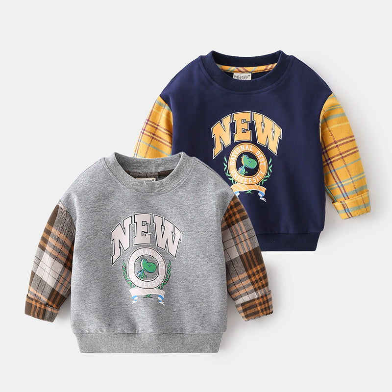 Cubs Lane Spliced Sleeve Sweatshirt Without Hood Cotton Soft Top Cute Cartoon Long Sleeve Pullover