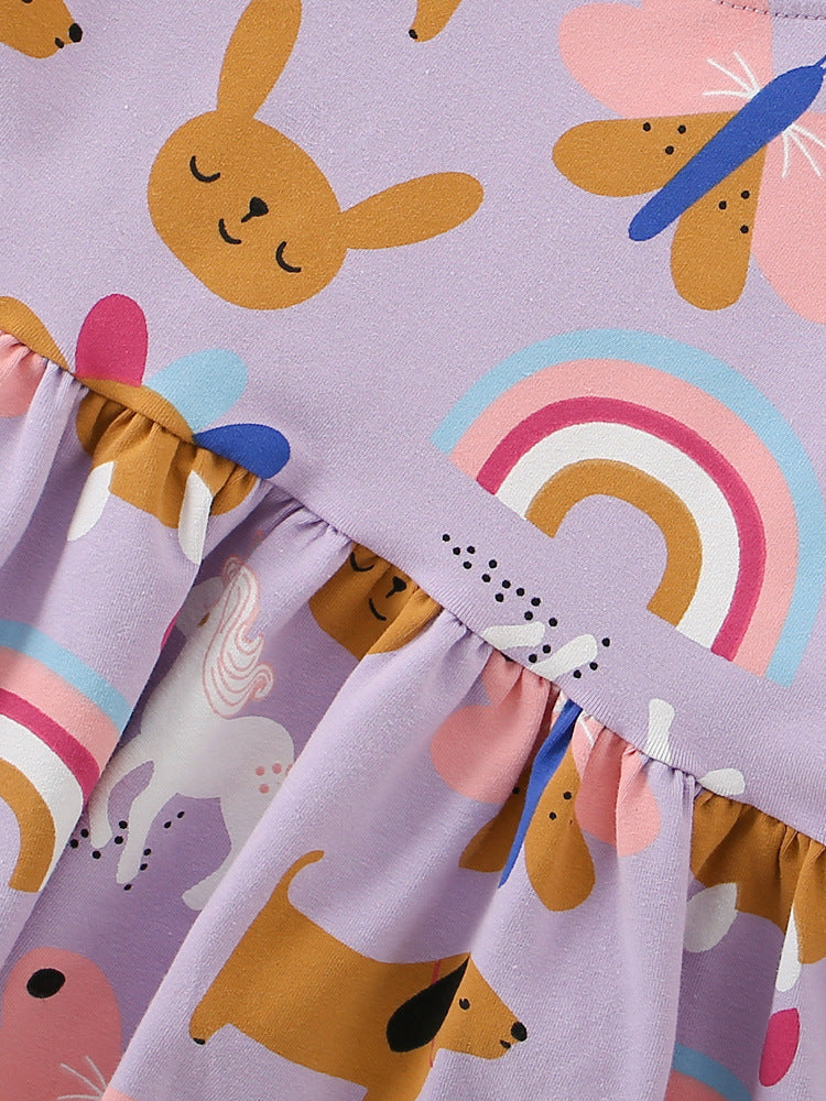 Cubs Lane children's leisure round neck long sleeve western-style printed skirt
