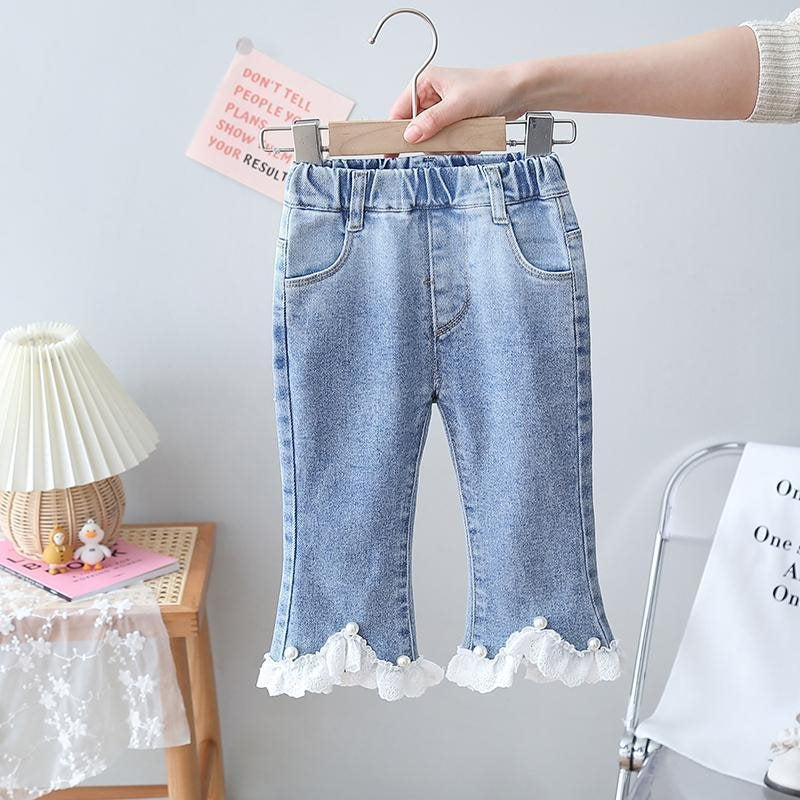 Cubs Lane new girls lace jeans spring and autumn jacket baby trousers baby girl bell-bottom pants fashionable