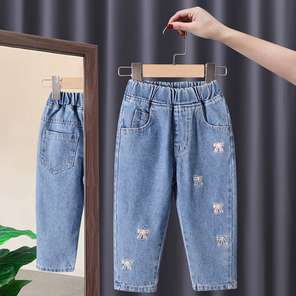 Cubs Lane Girls Spring and Autumn Embroidered Stretch Jeans