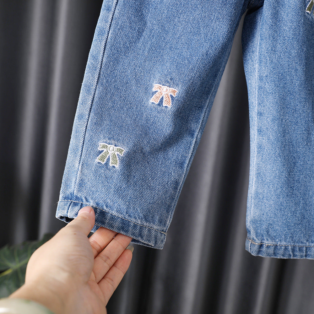 Cubs Lane Girls Spring and Autumn Embroidered Stretch Jeans