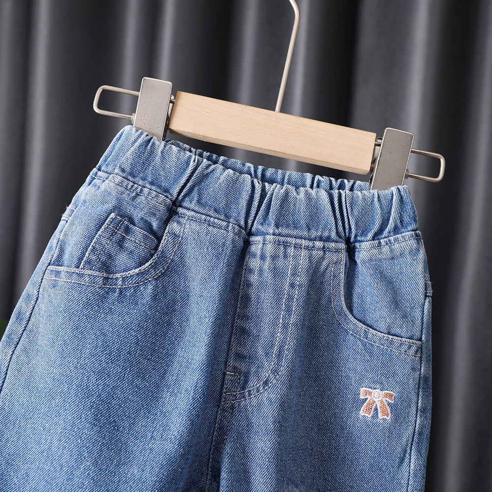 Cubs Lane Girls Spring and Autumn Embroidered Stretch Jeans