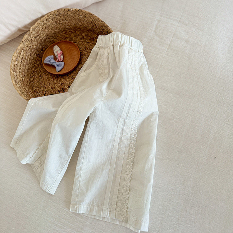 Cubs Lane summer children's girls Korean style all-match pastoral lace straight wide-leg pants