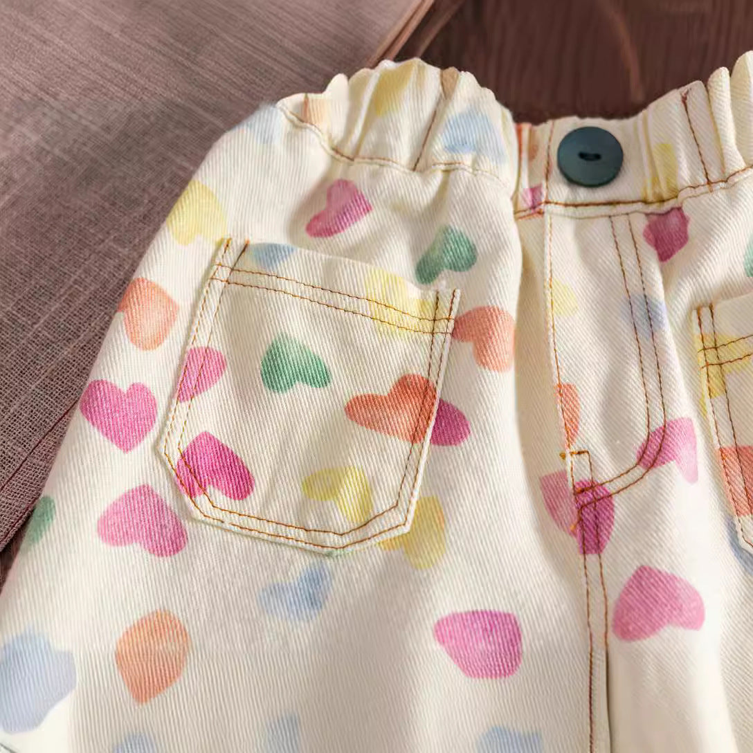 Cubs Lane spring girls stylish colorful love print straight pants wide leg pants trend
