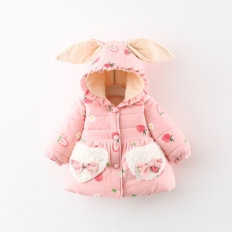 Cubs Lane Winter New Style Girls Thickened Two Bow Pocket Love Cotton