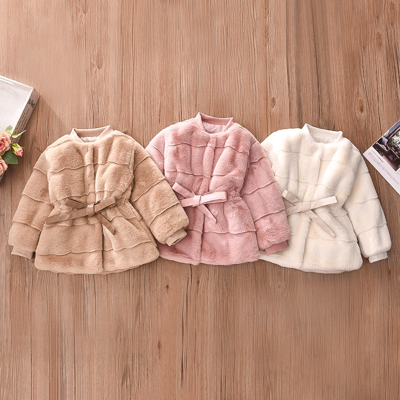Cubs Lane new style little girl stylish imitation mink velvet waist fur foreign trade coat