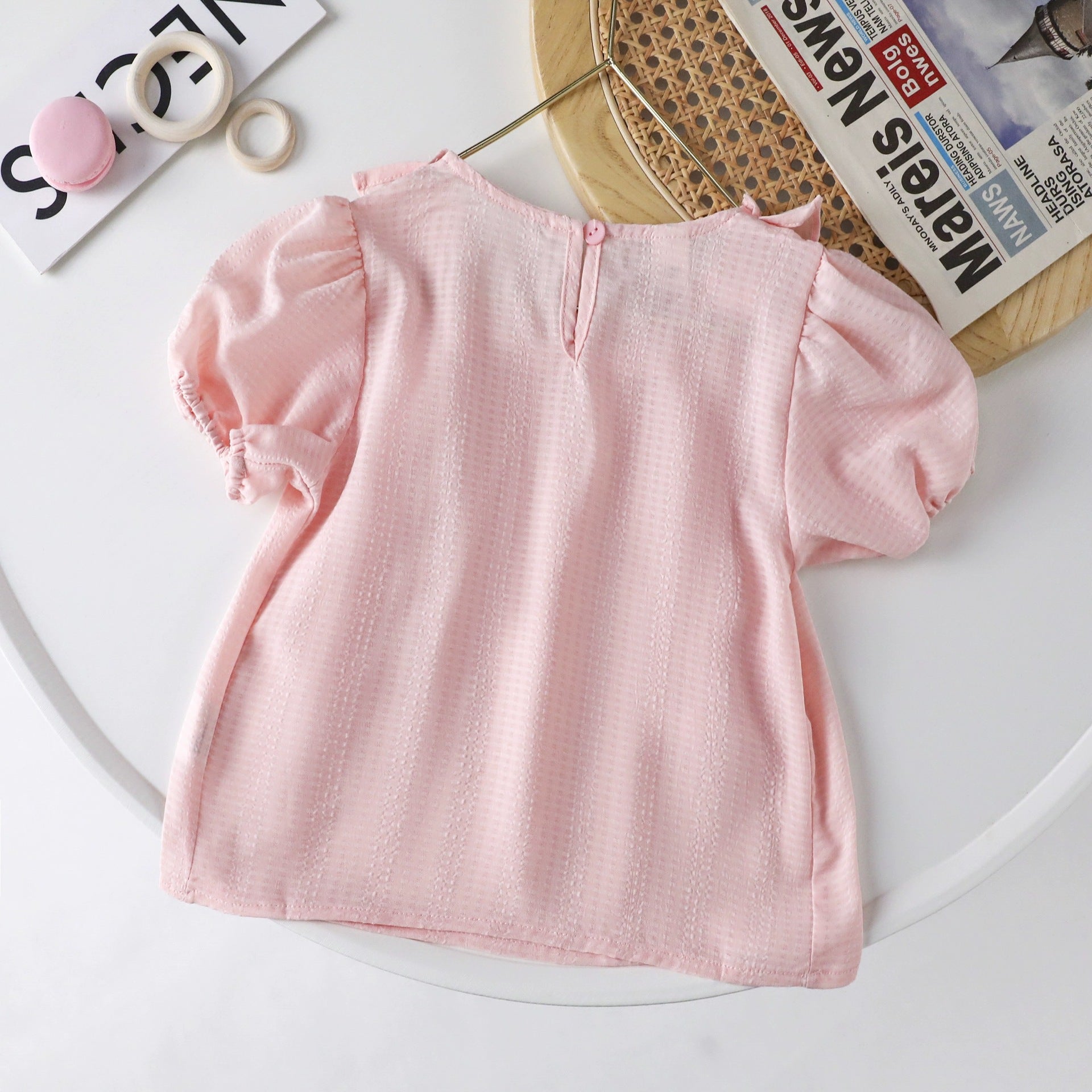Cubs Lane new style princess style puff sleeve chiffon top children's ruffled short-sleeved shirt
