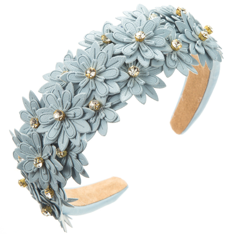 Cubs Lane new multi-layer leather flower headband female sponge high skull top diamond inlaid super fairy pure color