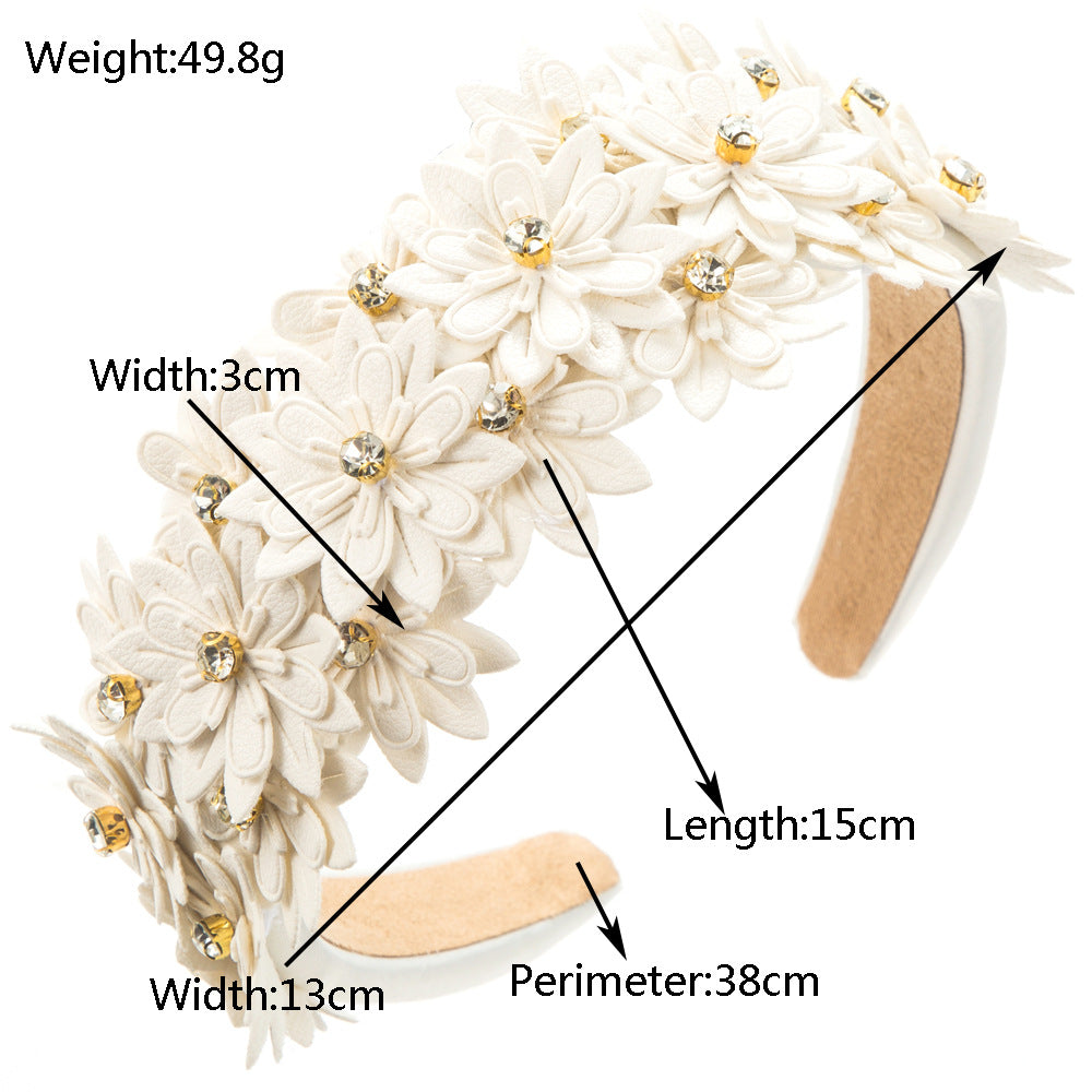 Cubs Lane new multi-layer leather flower headband female sponge high skull top diamond inlaid super fairy pure color