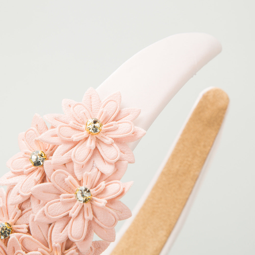 Cubs Lane new multi-layer leather flower headband female sponge high skull top diamond inlaid super fairy pure color