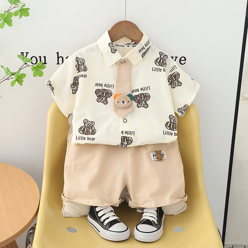 Cubs Lane New Boys Tie Full Print Shirt Short Sleeve Suit Boys Casual Shorts