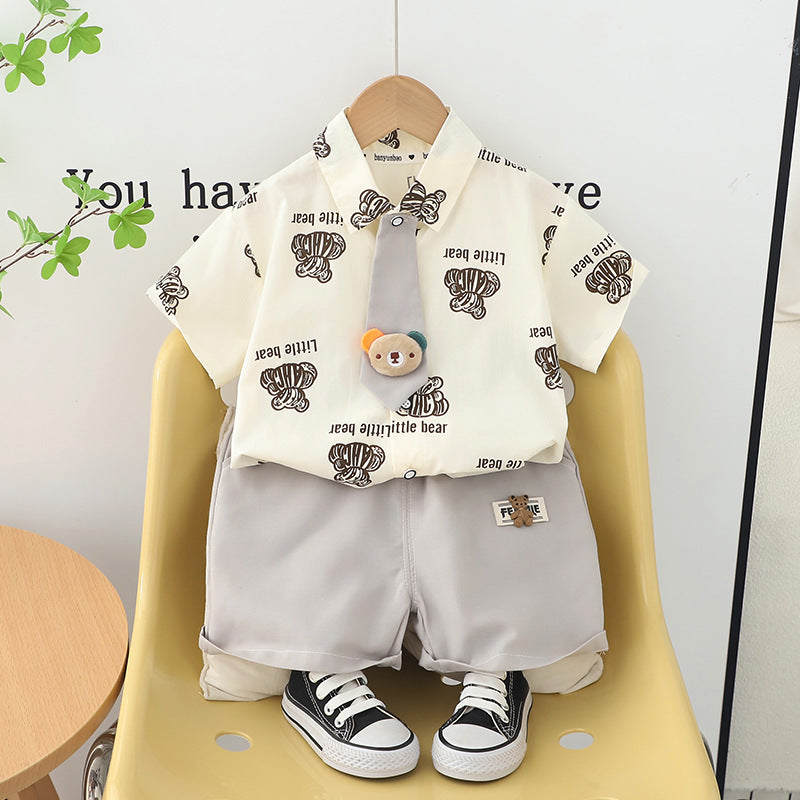 Cubs Lane New Boys Tie Full Print Shirt Short Sleeve Suit Boys Casual Shorts