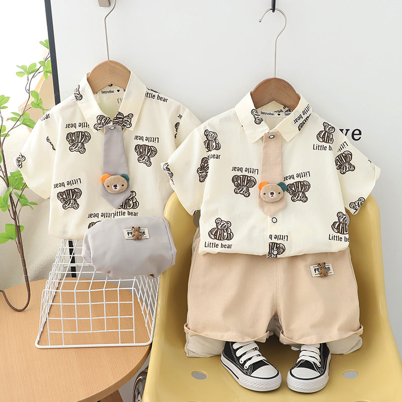 Cubs Lane New Boys Tie Full Print Shirt Short Sleeve Suit Boys Casual Shorts