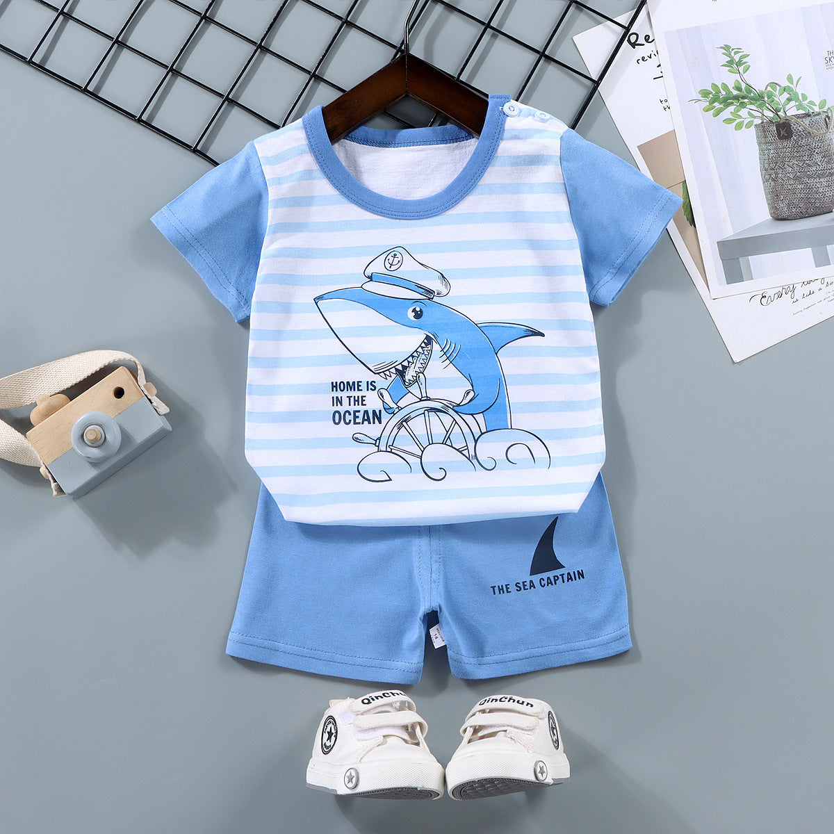 Cubs Lane Children's short-sleeved suit pure cotton boy T-shirt baby summer