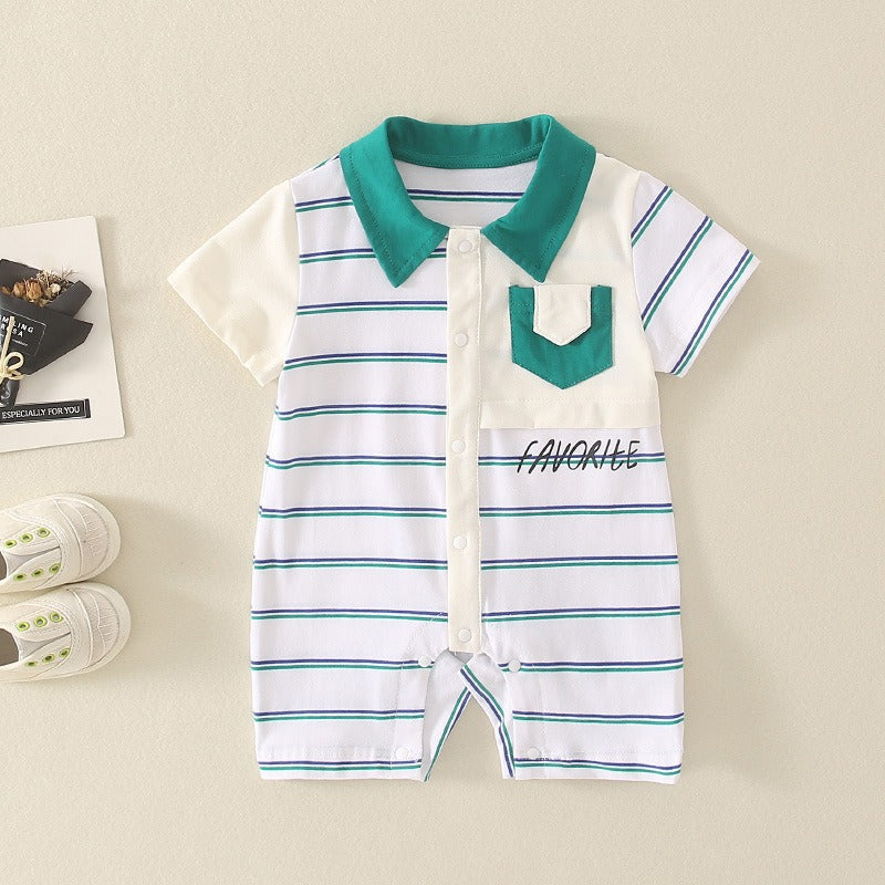 Cubs Lane Baby clothes summer thin a-type pure cotton boy short-sleeved jumpsuit bear romper crawling clothes
