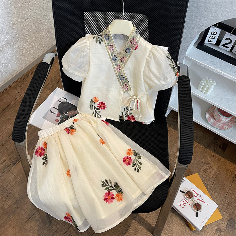 Cubs lane White Embellished Blouse and Pant Set
