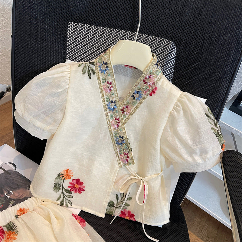 Cubs lane White Embellished Blouse and Pant Set