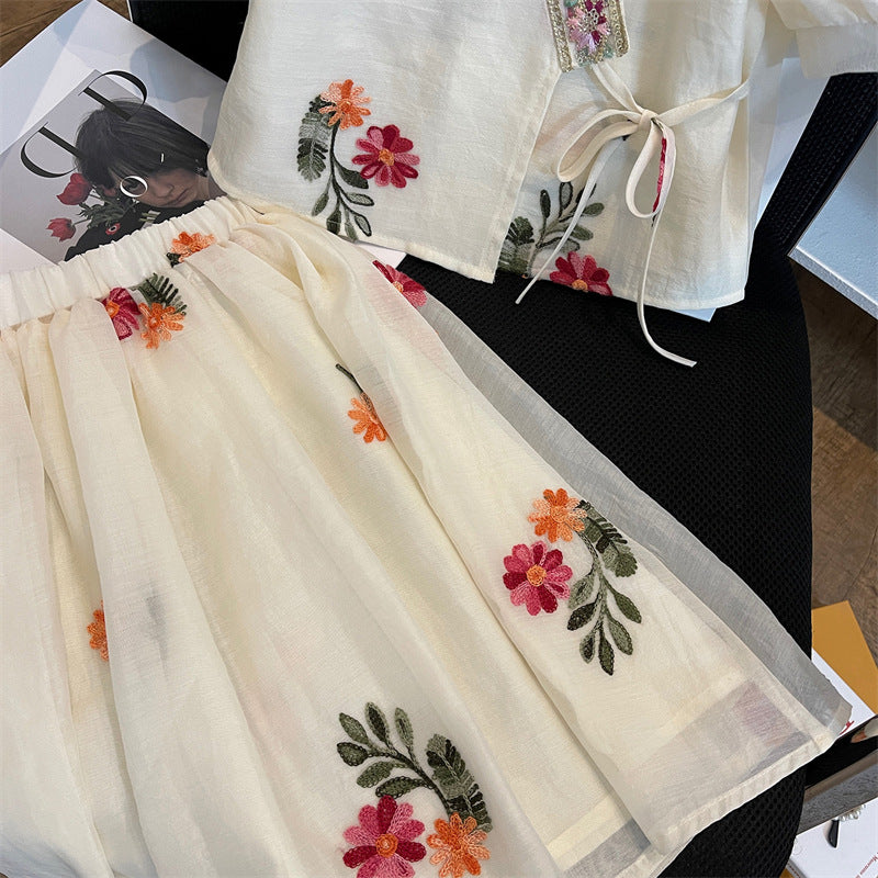 Cubs lane White Embellished Blouse and Pant Set