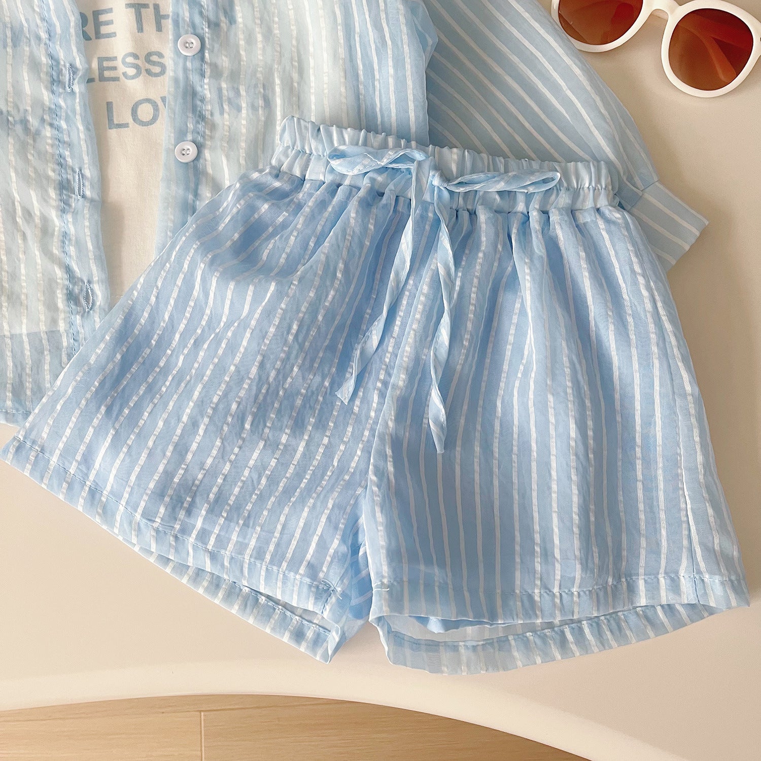 Cubs lane Blue Floral Print Blouse And Shorts Set
