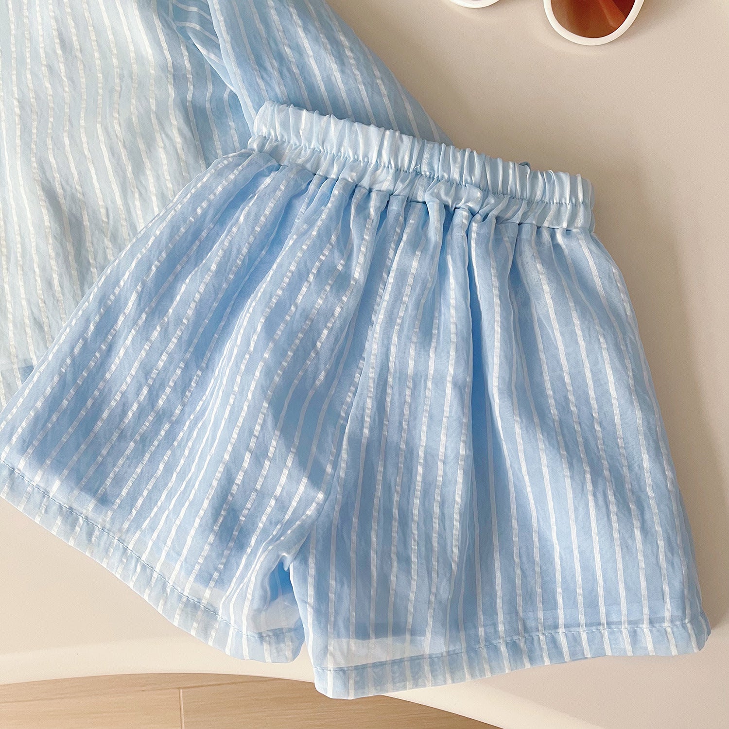 Cubs lane Blue Floral Print Blouse And Shorts Set
