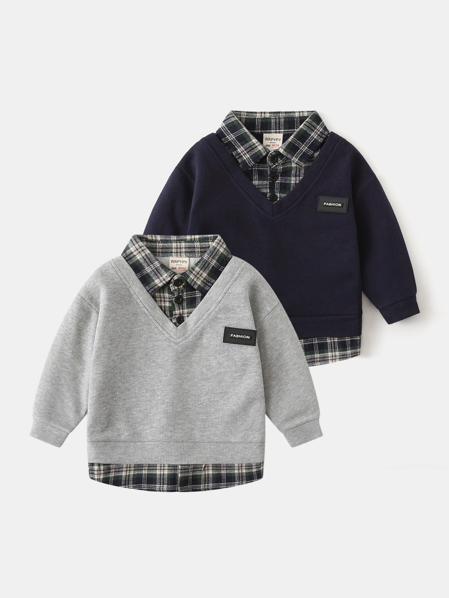 Cubs Lane boy baby shirt collar splicing sweatshirt
