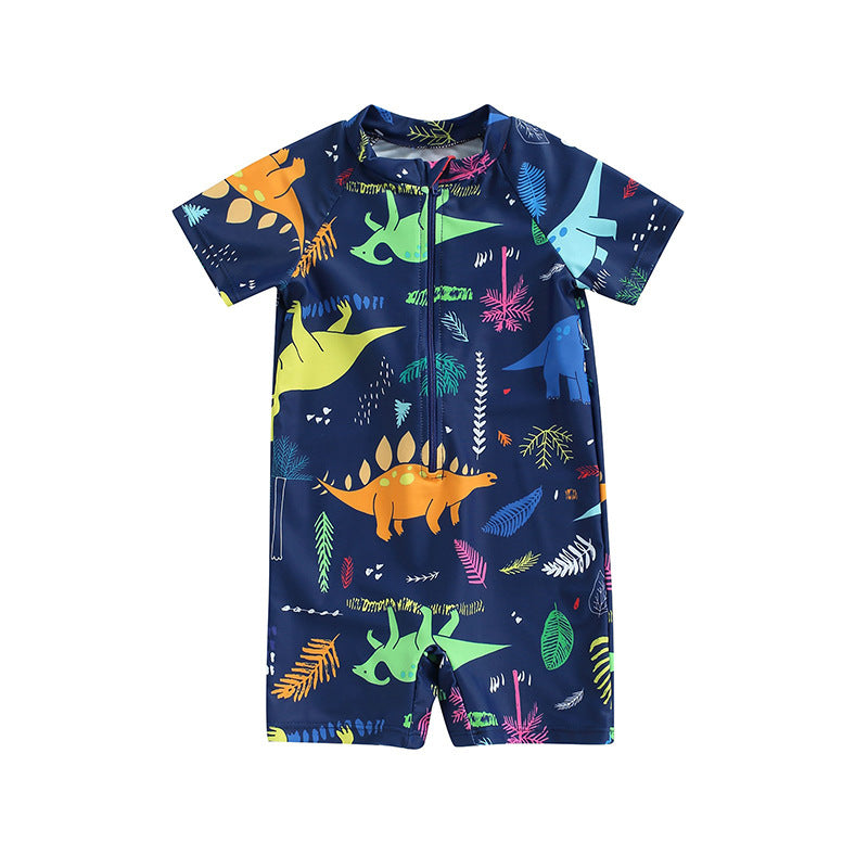 Cubs Lane swimsuit for boys with dinosaur shark print zipper comfortable