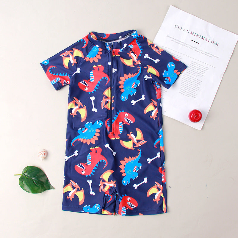 Cubs Lane swimsuit for boys with dinosaur shark print zipper comfortable