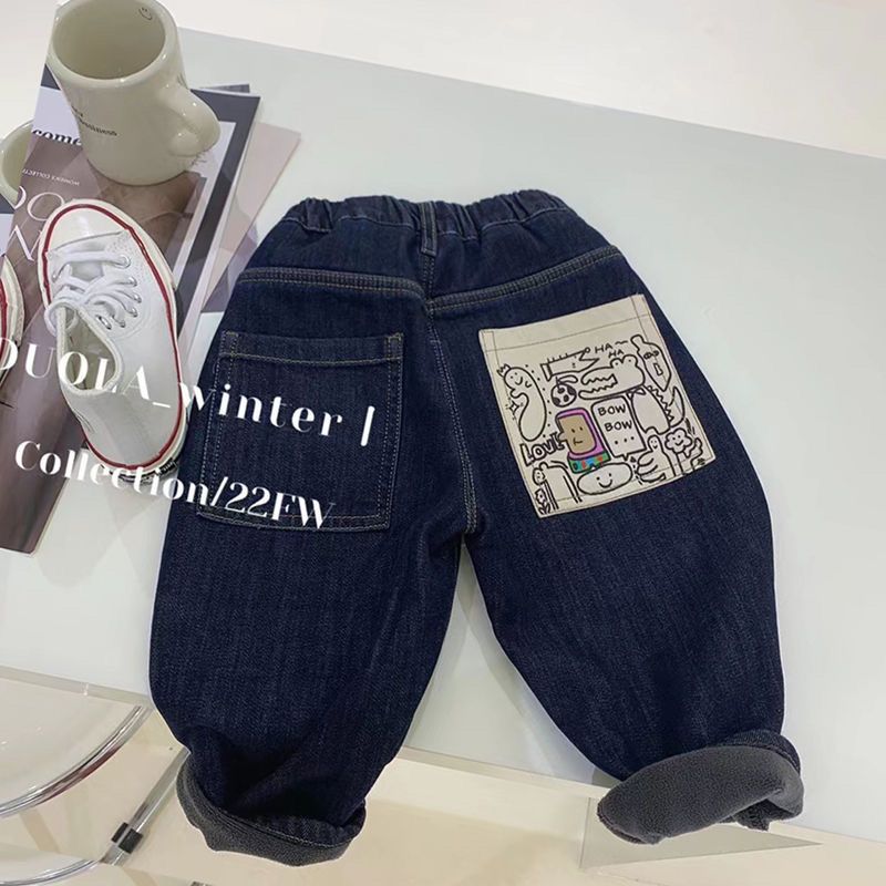 Cubs Lane Boys' plush and thickened jeans soft  new Korean children's girls