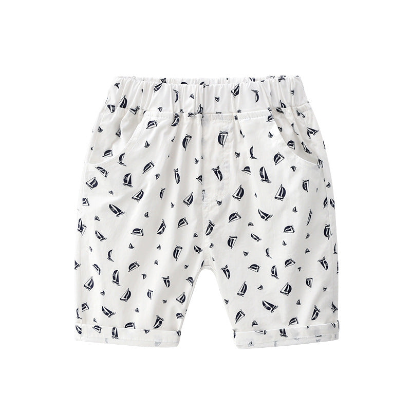 Cubs Lane New Style Boys Shorts Cute Cartoon Sailboat Pattern Casual Shorts Trendy Fashion Children's Pants