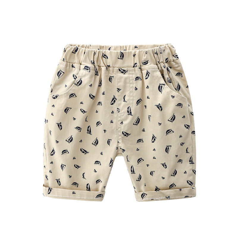 Cubs Lane New Style Boys Shorts Cute Cartoon Sailboat Pattern Casual Shorts Trendy Fashion Children's Pants