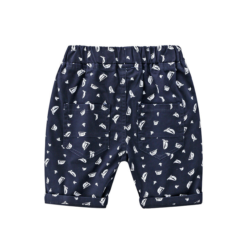 Cubs Lane New Style Boys Shorts Cute Cartoon Sailboat Pattern Casual Shorts Trendy Fashion Children's Pants