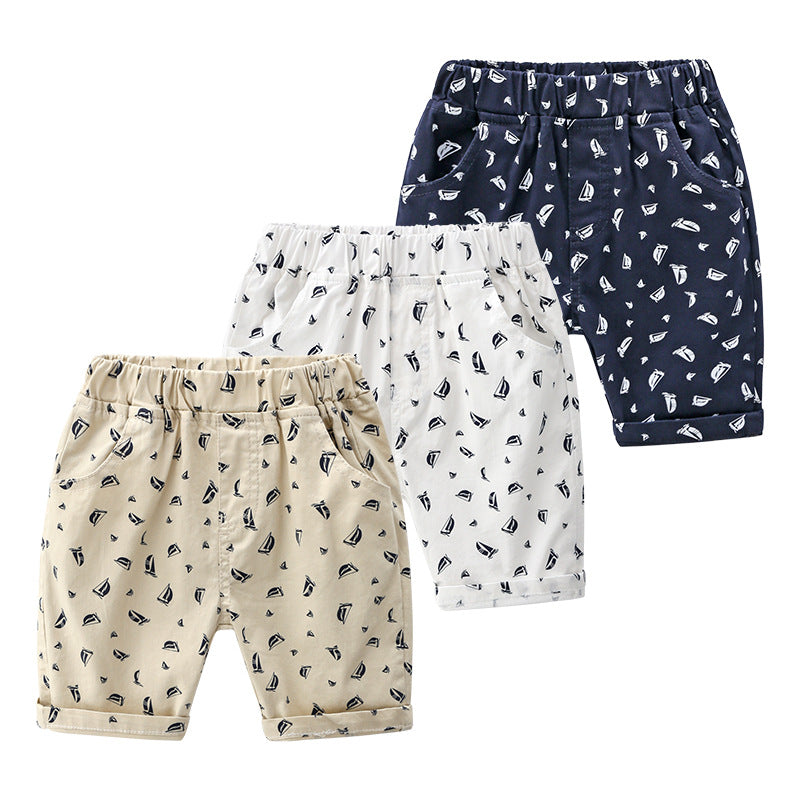 Cubs Lane New Style Boys Shorts Cute Cartoon Sailboat Pattern Casual Shorts Trendy Fashion Children's Pants