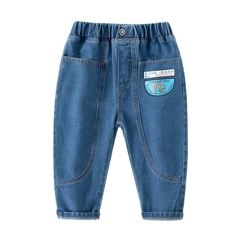 Cubs Lane Curved stitching print trendy boy's denim trousers