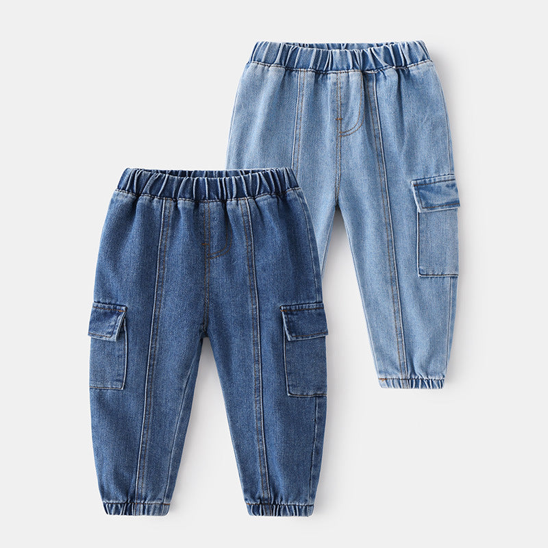 Cubs Lane spring boys denim trousers casual cotton soft trousers Korean style trendy mid-waist solid color children's trousers