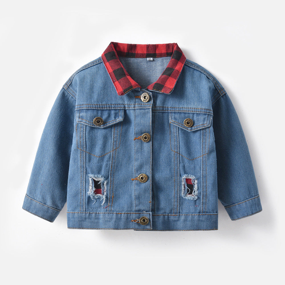 Cubs Lane children's unisex long-sleeved ripped hooded denim jacket