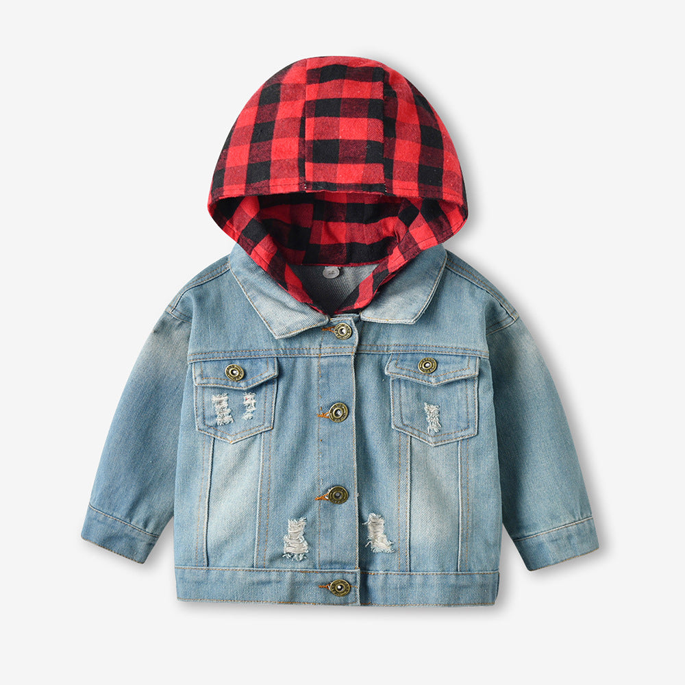 Cubs Lane children's unisex long-sleeved ripped hooded denim jacket