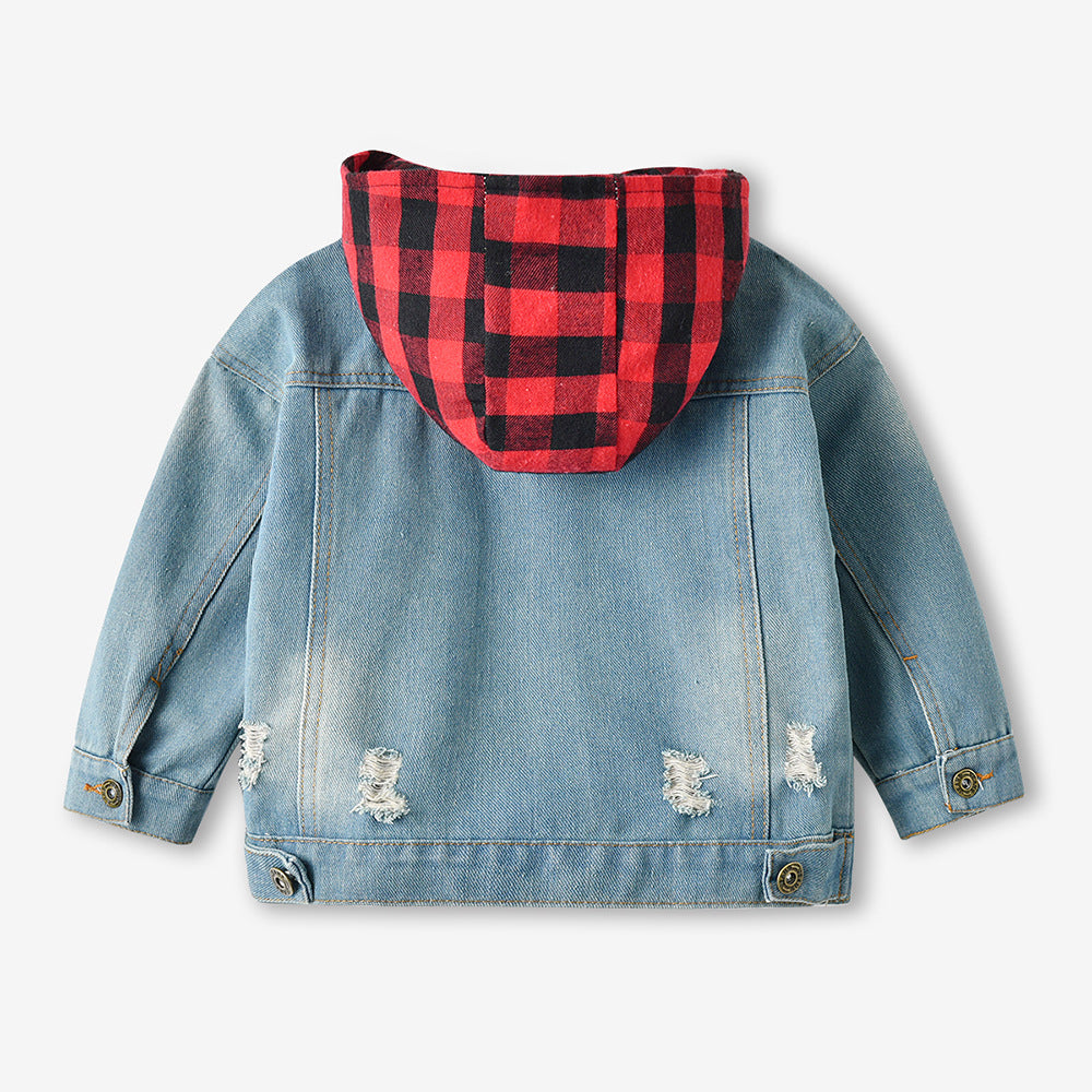 Cubs Lane children's unisex long-sleeved ripped hooded denim jacket