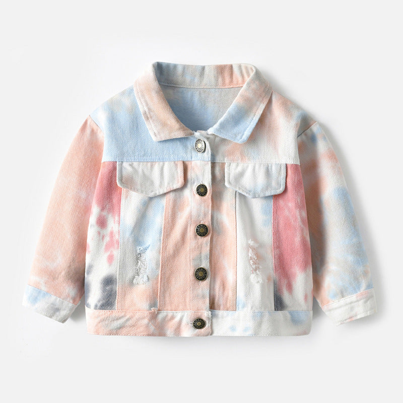 Cubs Lane long-sleeved fashionable ripped tie-dyed denim jacket foreign trade all-match casual shirt