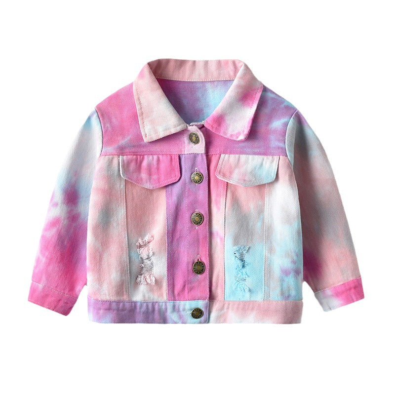 Cubs Lane long-sleeved fashionable ripped tie-dyed denim jacket foreign trade all-match casual shirt