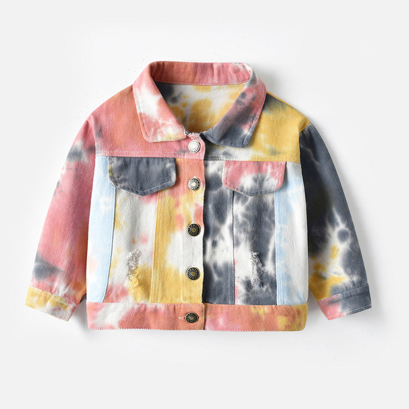 Cubs Lane long-sleeved fashionable ripped tie-dyed denim jacket foreign trade all-match casual shirt