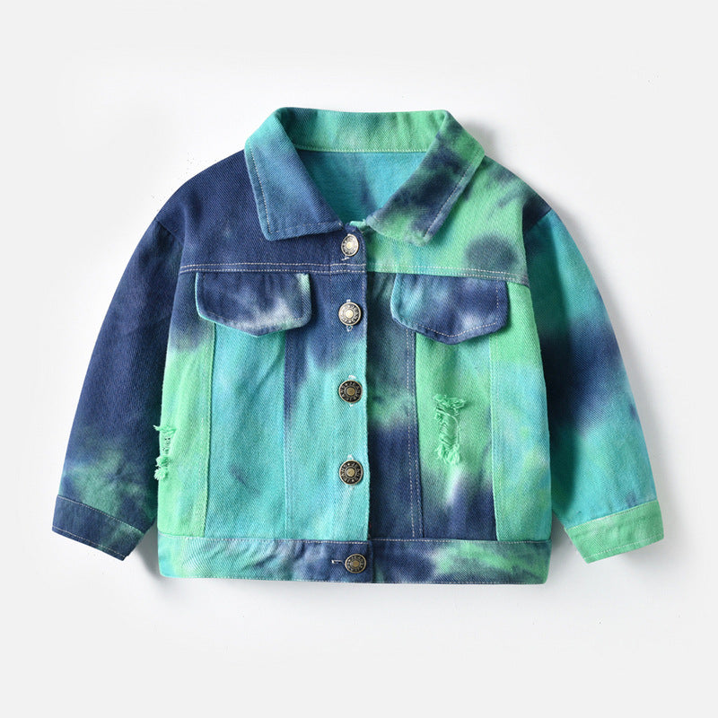 Cubs Lane long-sleeved fashionable ripped tie-dyed denim jacket foreign trade all-match casual shirt