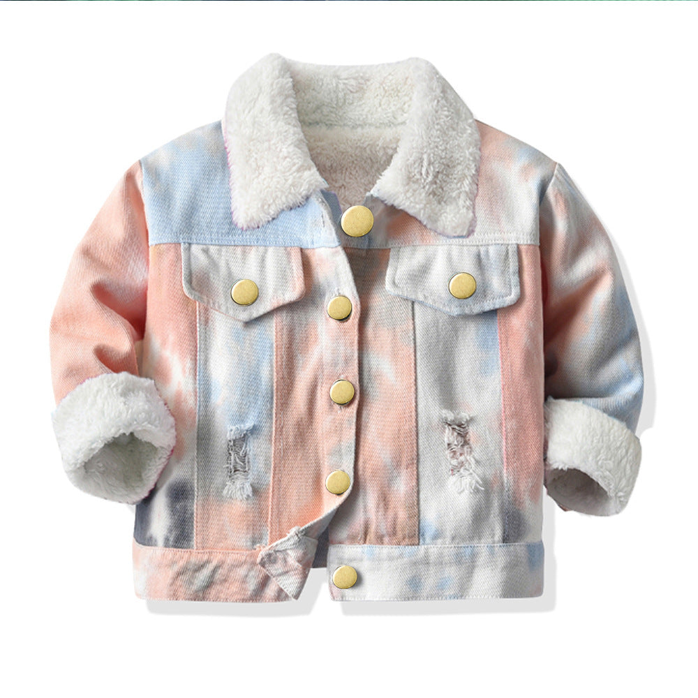 Cubs Lane long-sleeved fashionable ripped tie-dyed denim jacket foreign trade all-match casual shirt