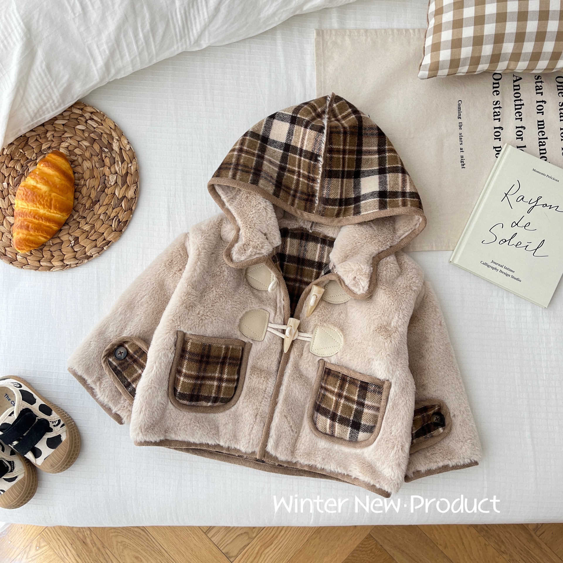 Cubs Lane Winter boy's stylish hooded plaid cotton jacket