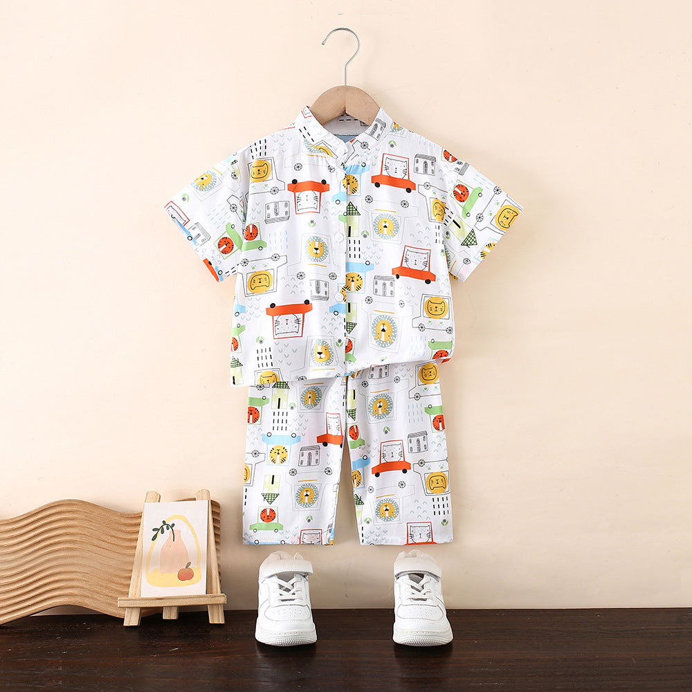 Cubs Lane children's national style home clothes boys and girls cotton silk pajamas